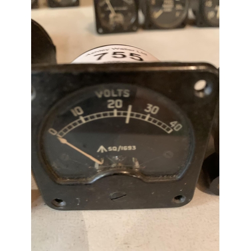 755 - THREE AERONAUTICAL GAUGES - A SMITHS OIL PSI GAUGE, VOLT GAUGE AND A SIMILAR MARKED WITH CROW FOOT T... 