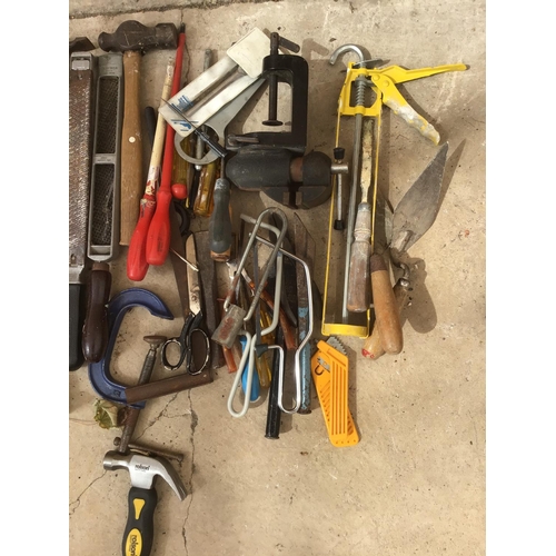 1036 - A LARGE QUANTITY OF TOOLS TO INCLUDE SAWS, RASPS, STANLEY PLANE, LATHE TOOLS ETC