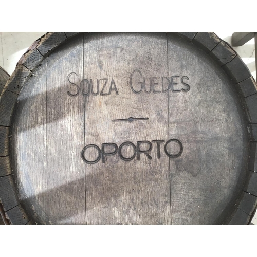 1056 - TWO VINTAGE OAK BARRELS TO INCLUDE A SOUZA GUEDES OPORTO EXAMPLE