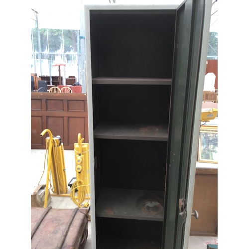 1066 - A TALL GREY METAL LOCKER CUPBOARD WITH KEY 183CM X 53CM X 38CM