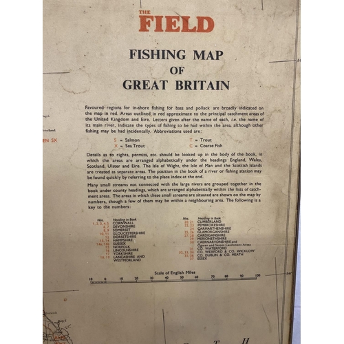 760 - A THE FIELD, FISHING MAP OF GREAT BRITAIN MOUNTED ON BOARD