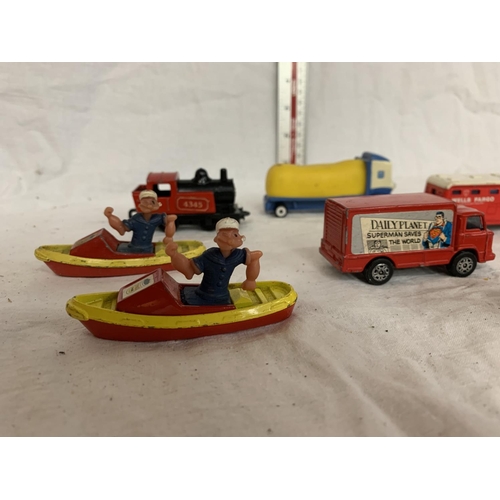 39 - SEVEN VARIOUS TOY CARS AND BOATS