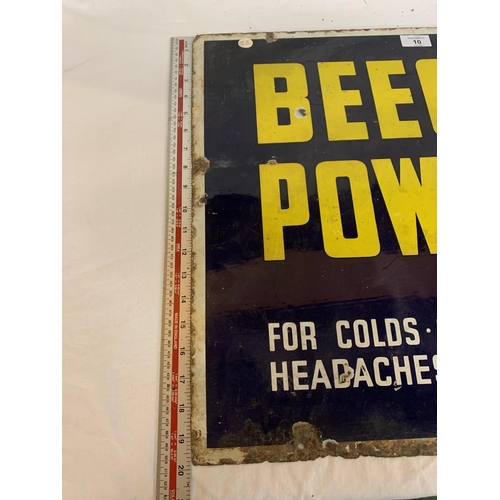 10 - AN ENAMEL 'BEECHAMS POWDERS ACT LIKE MAGIC' ADVERTISING SIGN