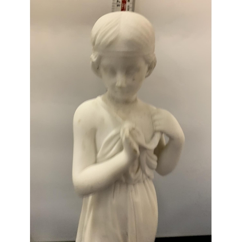 33 - A CARVED ALABASTER STATUE OF A YOUNG GIRL 40CM HIGH A/F