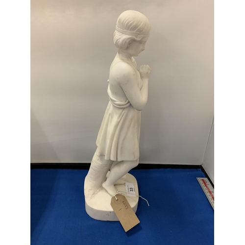 33 - A CARVED ALABASTER STATUE OF A YOUNG GIRL 40CM HIGH A/F