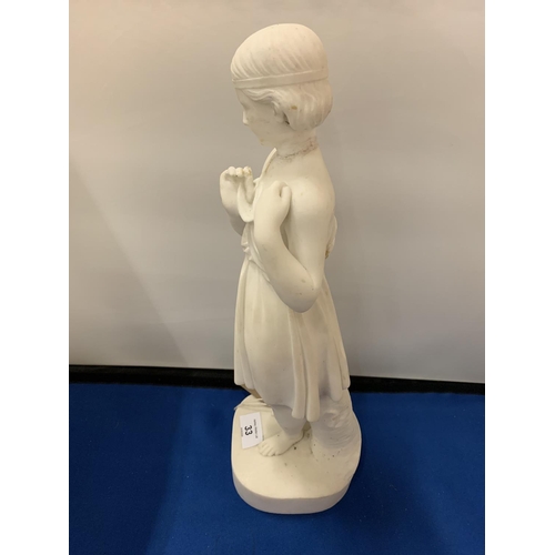 33 - A CARVED ALABASTER STATUE OF A YOUNG GIRL 40CM HIGH A/F