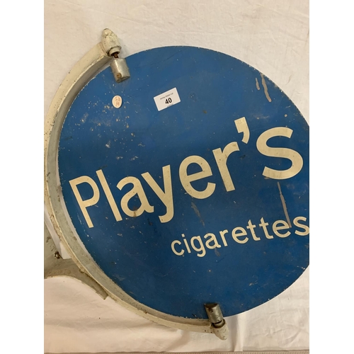 40 - A VINTAGE METAL 'PLAYER'S CIGARETTES' CIRCULAR ADVERTISING SIGN ON A BRACKET