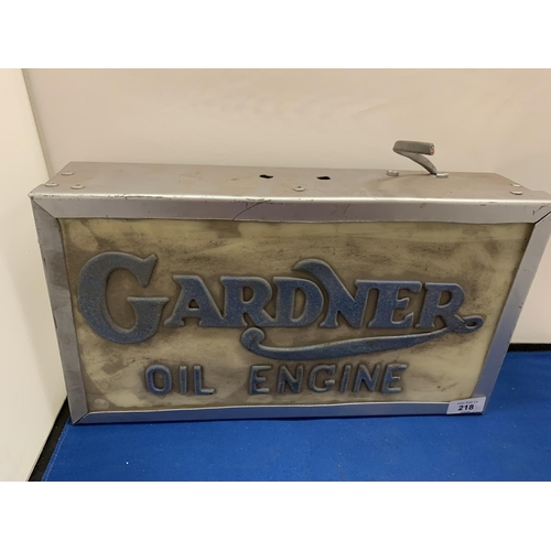 218 - A GARDENER OIL ENGINE ILLUMINATED LIGHT BOX SIGN