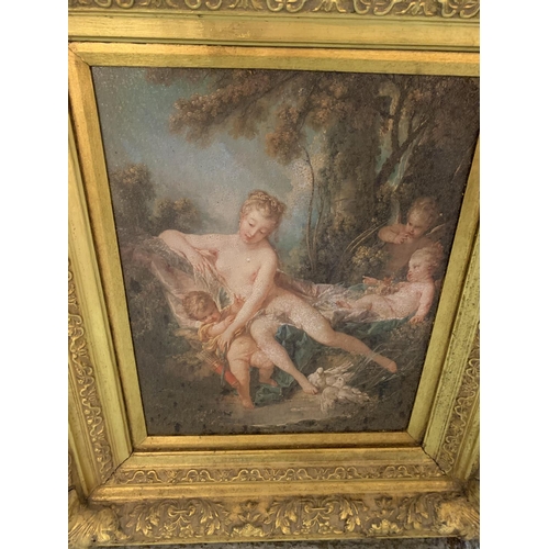 240 - A LARGE GILT FRAMED PICTURE OF A WOMAN AND THREE BABIES