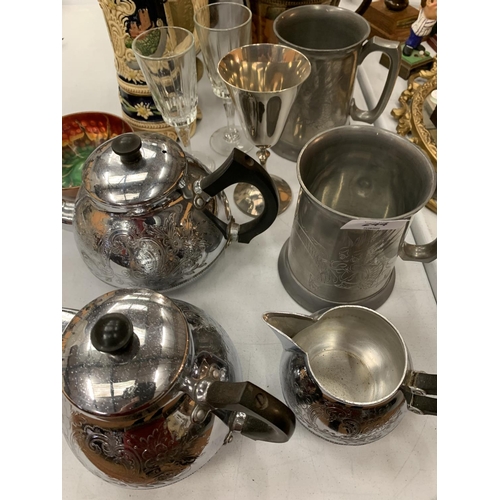 244 - VARIOUS PEWTER, EPNS AND LIDDED JUGS ETC