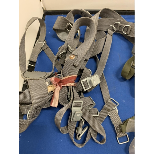 138 - AN ARMY HEAD SET, N B C TROUSERS AND THREE SETS OF BACK PACK WEBBING