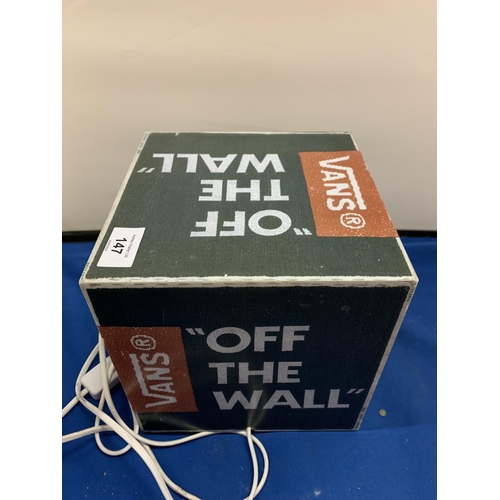 147 - A 'VANS OFF THE WALL' CUBE TABLE LAMP