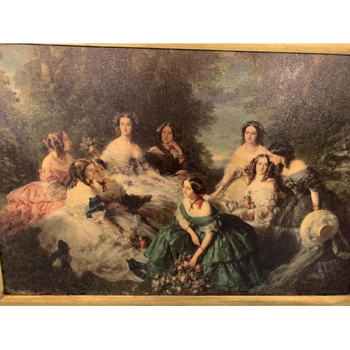 183 - A LARGE HEAVY GILT FRAMED PRINT OF LADIES IN A FOREST