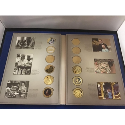 834 - A COLLECTION OF TWELVE COINS DEPICTING THE SPEECHES OF QUEEN ELIZABETH THE SECOND FROM 1952-2012