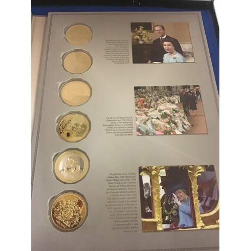 834 - A COLLECTION OF TWELVE COINS DEPICTING THE SPEECHES OF QUEEN ELIZABETH THE SECOND FROM 1952-2012