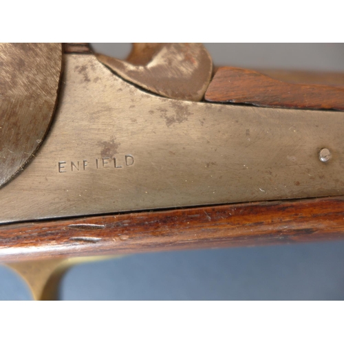 318 - A PERCUSSION CAP PISTOL - 15 CM BARREL, THE LOCK MARKED ENFIELD, WITH STIRRUP RAMROD