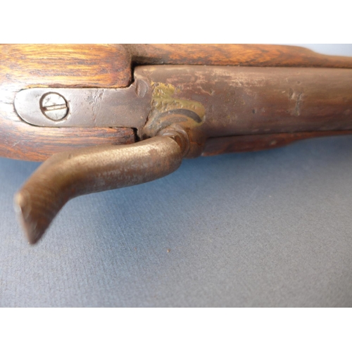 318 - A PERCUSSION CAP PISTOL - 15 CM BARREL, THE LOCK MARKED ENFIELD, WITH STIRRUP RAMROD