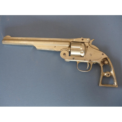 320 - A CHROMED FRAME SMITH AND WESSON STYLE REPRODUCTION DISPLAY ONLY REVOLVER - 20 CM BARREL A/F