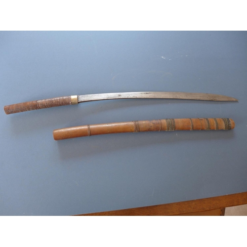 329 - A BURMESE DHA SWORD AND SCABBARD - 57 CM BLADE