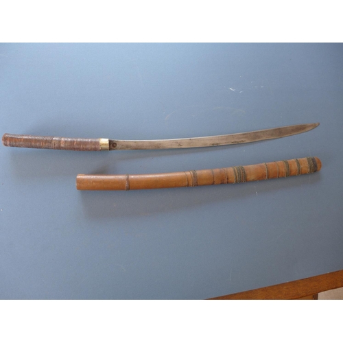 329 - A BURMESE DHA SWORD AND SCABBARD - 57 CM BLADE