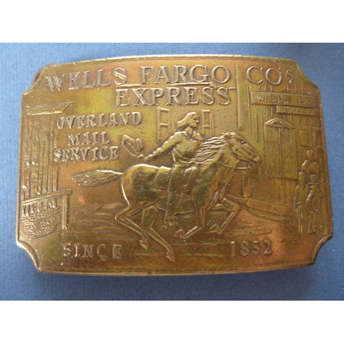 332 - A WELLS FARGO BELT BUCKLE, MARKED TIFFANY, NEW YORK AND A LEVI'S BELT BUCKLE