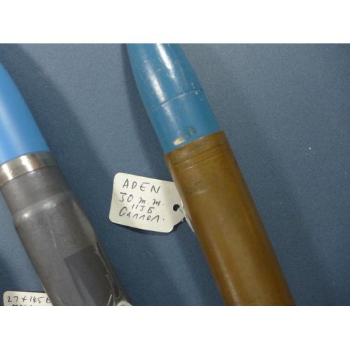 353 - A 30 MM 170 RARDEN CANNON SHELL, MAUSER SHELL AND AN ADEN 30 MM