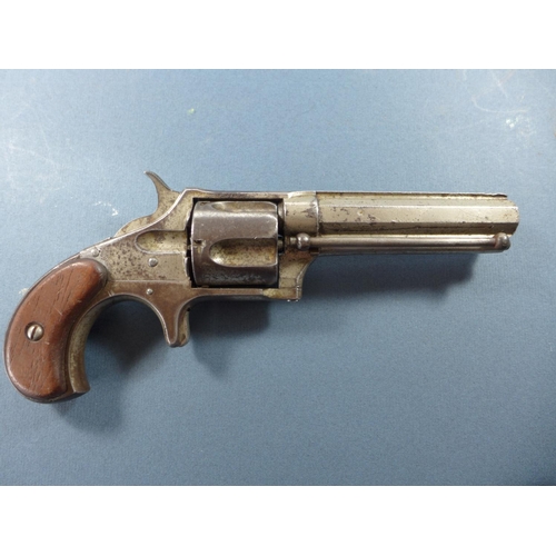 393 - A REMINGTON & SONS OBSOLETE CALIBRE 32 RIM FIRE FIVE SHOT REVOLVER - 9.5 CM BARREL