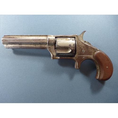 393 - A REMINGTON & SONS OBSOLETE CALIBRE 32 RIM FIRE FIVE SHOT REVOLVER - 9.5 CM BARREL