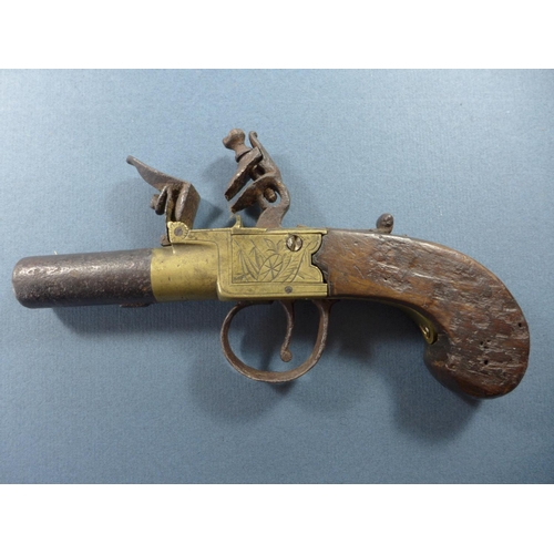 394 - A FLINTLOCK TURN-OFF BARREL POCKET PISTOL - 4.5 CM BARREL