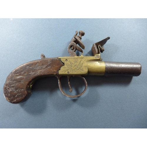 394 - A FLINTLOCK TURN-OFF BARREL POCKET PISTOL - 4.5 CM BARREL