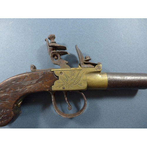 394 - A FLINTLOCK TURN-OFF BARREL POCKET PISTOL - 4.5 CM BARREL