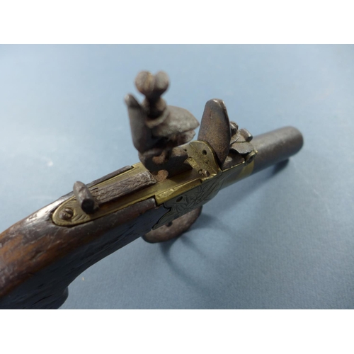 394 - A FLINTLOCK TURN-OFF BARREL POCKET PISTOL - 4.5 CM BARREL