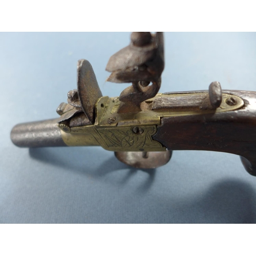 394 - A FLINTLOCK TURN-OFF BARREL POCKET PISTOL - 4.5 CM BARREL