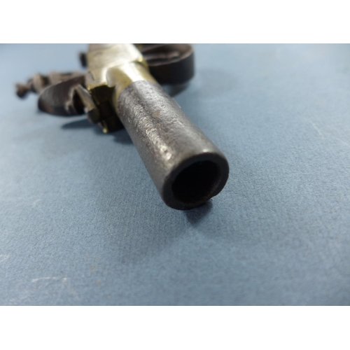 394 - A FLINTLOCK TURN-OFF BARREL POCKET PISTOL - 4.5 CM BARREL