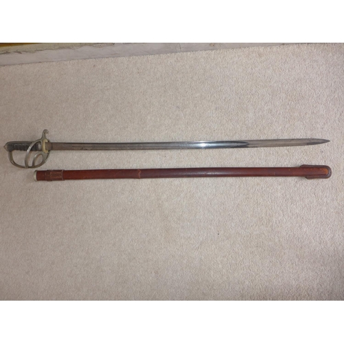 398 - A GEORGE VI ARTILLERY OFFICER;S SWORD WITH SCABBARD (A/F) - 86 CM BLADE