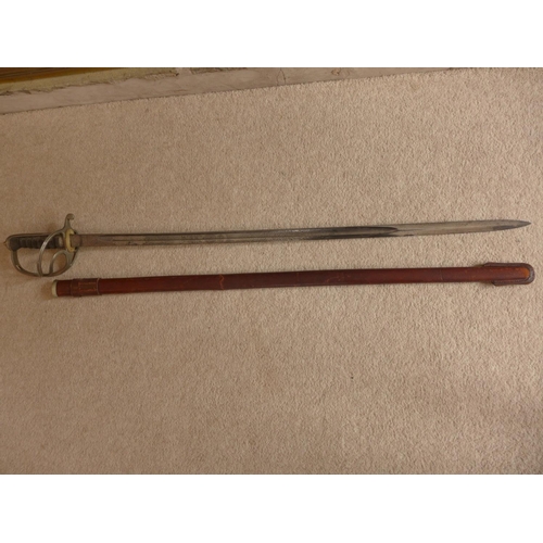 398 - A GEORGE VI ARTILLERY OFFICER;S SWORD WITH SCABBARD (A/F) - 86 CM BLADE