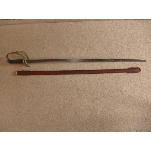 398 - A GEORGE VI ARTILLERY OFFICER;S SWORD WITH SCABBARD (A/F) - 86 CM BLADE