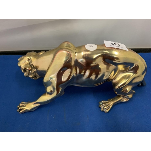 139 - A TEKFORM GILT JAGUAR DESK MODEL, STAMPED '925' TO BASE, LENGTH APPROX 30CM