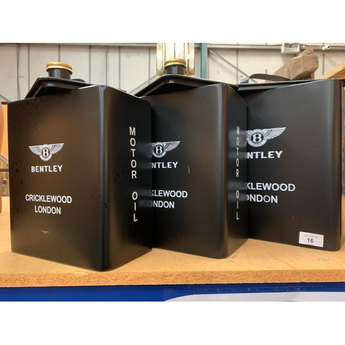 16 - A SET OF THREE GRADUATED VINTAGE STYLE BENTLEY MOTOR OIL STORAGE CANS