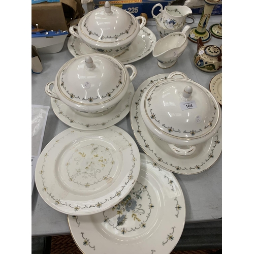 164 - A FOURTEEN PIECE COLLECTION OF MIXED BONE CHINA TO INCLUDE PLATES, TUREENS, JUGS ETC.