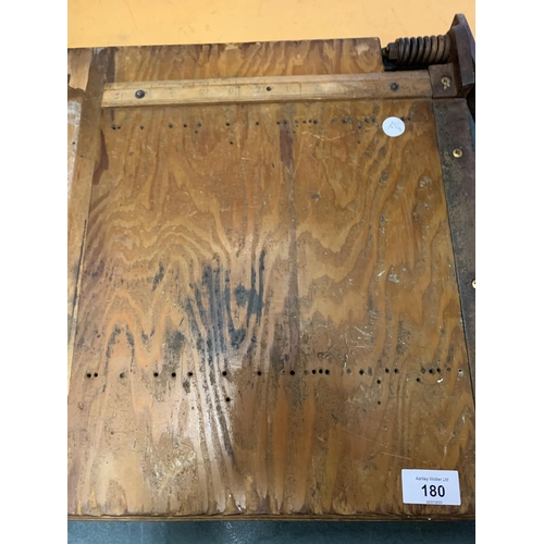 180 - A VINTAGE WOODEN GUILLOTINE WITH 'ILFORD LIMITED' PLATE PLANT REGISTER 26457