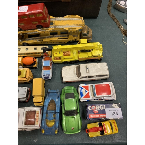 185 - A COLLECTION OF CORGI, DINKY AND LESNEY TOY CARS