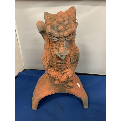 3 - A TERRACOTTA ROOF FINALE OF A DRAGON DECORATION- 39CM TALL