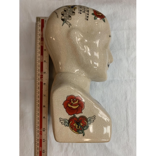 65 - AN L N FOWLER CERAMIC TATTOO PHRENOLOGY HEAD DESK MODEL 23CM