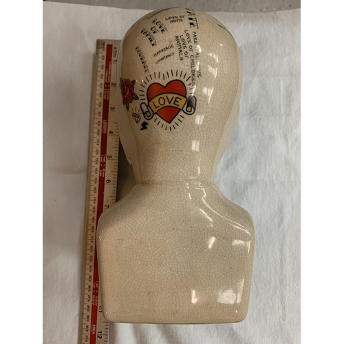 65 - AN L N FOWLER CERAMIC TATTOO PHRENOLOGY HEAD DESK MODEL 23CM