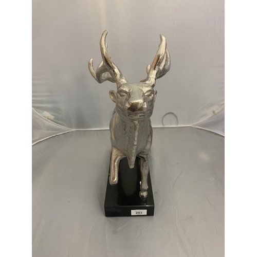 203 - AN IMPRESSIVE LARGE CHROME STAG ON A MARBLE BASE