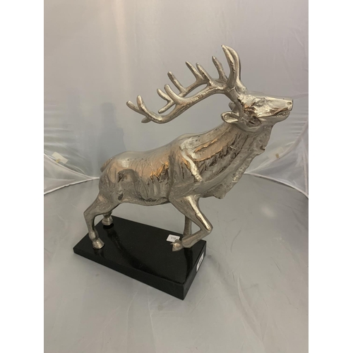 203 - AN IMPRESSIVE LARGE CHROME STAG ON A MARBLE BASE