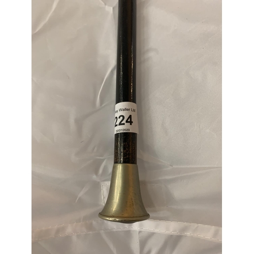 224 - A WOOD AND WHITE METAL TOPPED WALKING CANE