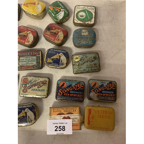 258 - TWENTY SMALL VINTAGE GRAMOPHONE NEEDLE TINS