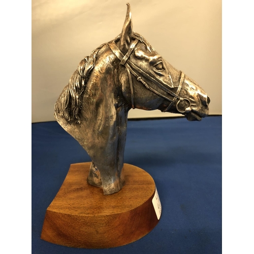 6A - AN IMPRESSIVE SILVER HALLMARKED HORSE BUST FIGURE SIGNED BY SCULPTURE ARTIST 'DAVID GEENTY' TO REVER... 